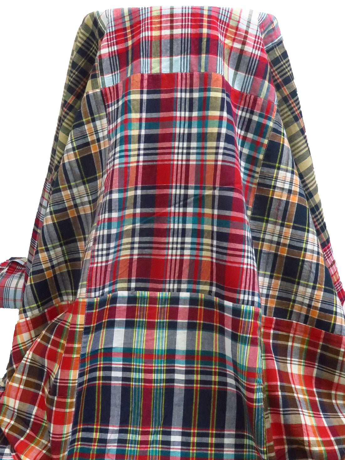 Midnight Navy/Crimson/White/Multi 100% Cotton Madras Plaid Weave Shirt Weight - NY Designer - 58W