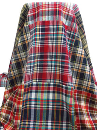 Midnight Navy/Crimson/White/Multi 100% Cotton Madras Plaid Weave Shirt Weight - NY Designer - 58W