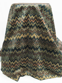 Shortbread/Deep Sea Green/Chocolate/Multi 100% Polyester Novelty Chevron Print Velvet Coating - NY Designer - 56W