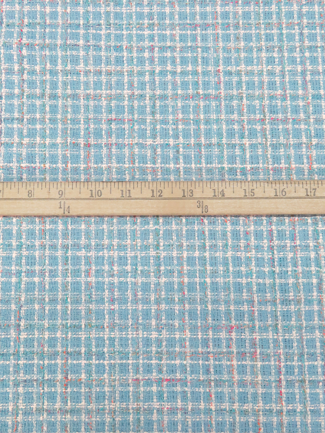 Sky Blue/White/Blush Pink/Multi 100% Polyester Novelty Grid Weave Boucle Suiting - NY Designer - 58W