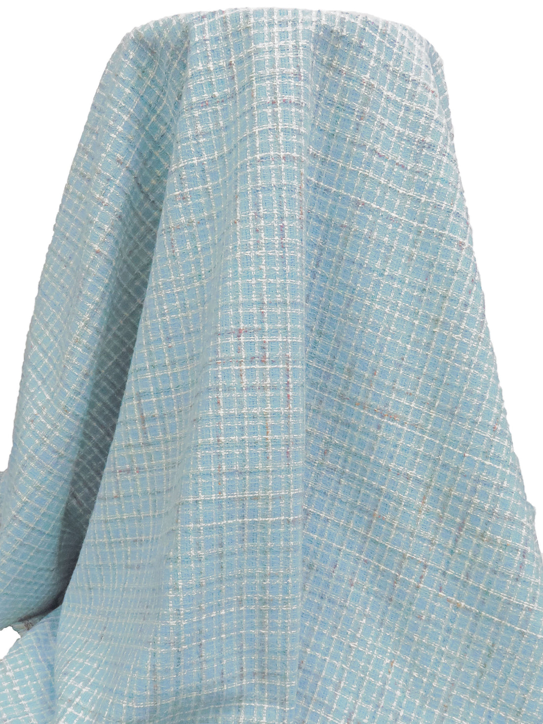 Sky Blue/White/Blush Pink/Multi 100% Polyester Novelty Grid Weave Boucle Suiting - NY Designer - 58W