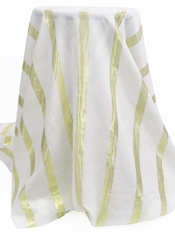 White/Brassy Gold Rayon/Metallic Vertical Stripe Voile 56W