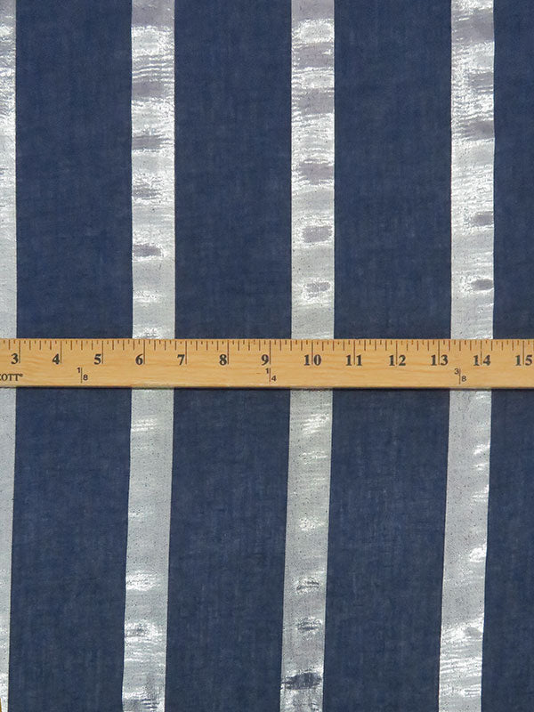 Navy/Silver Rayon/Metallic Vertical Stripe Voile 58W