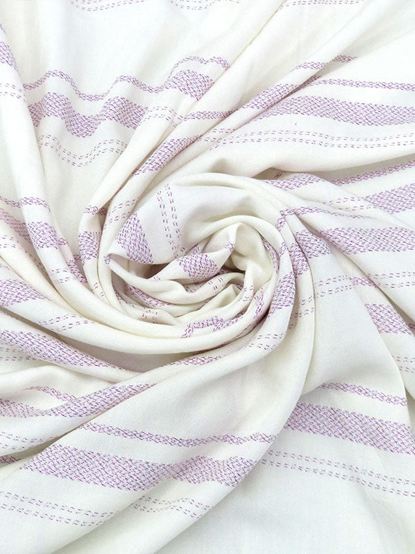 Soft White/Grape Purple Rayon/Metallic Horizontal Stripe Voile 56W