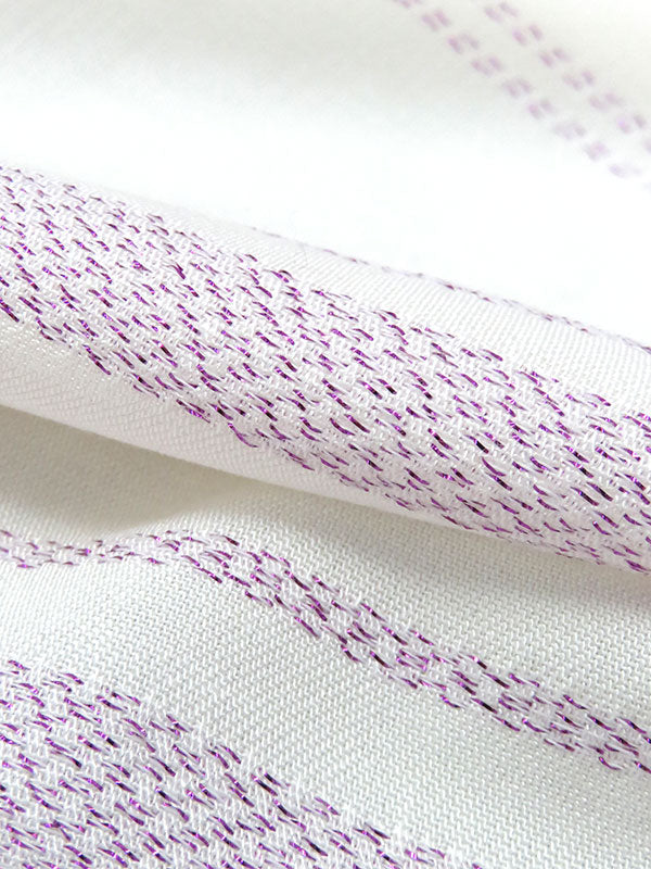 Soft White/Grape Purple Rayon/Metallic Horizontal Stripe Voile 56W