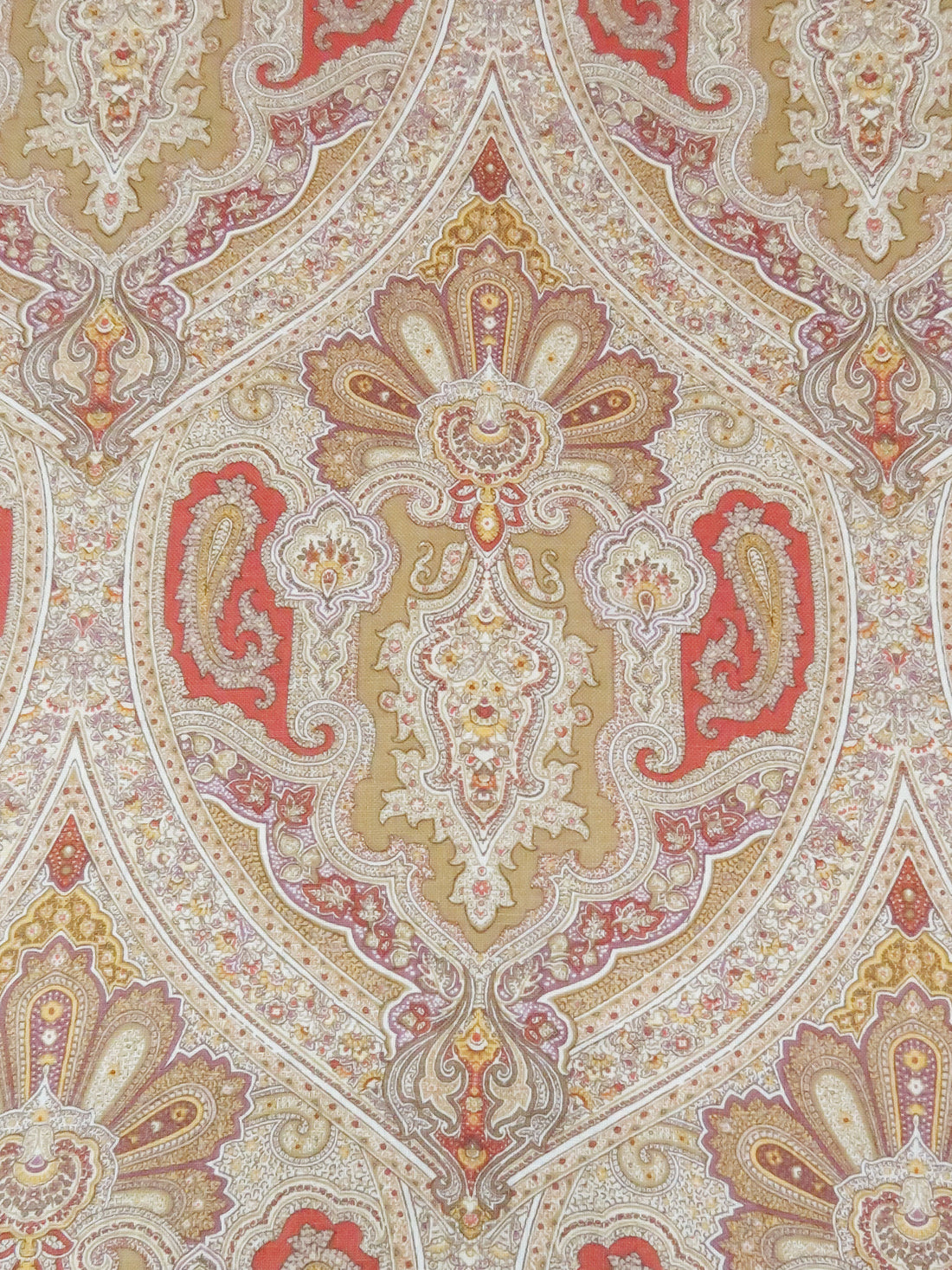 Burlap/Poppy Orange/Byzantium Purple/Multi 100% Cotton Ornate Paisley Print Canvas 54W