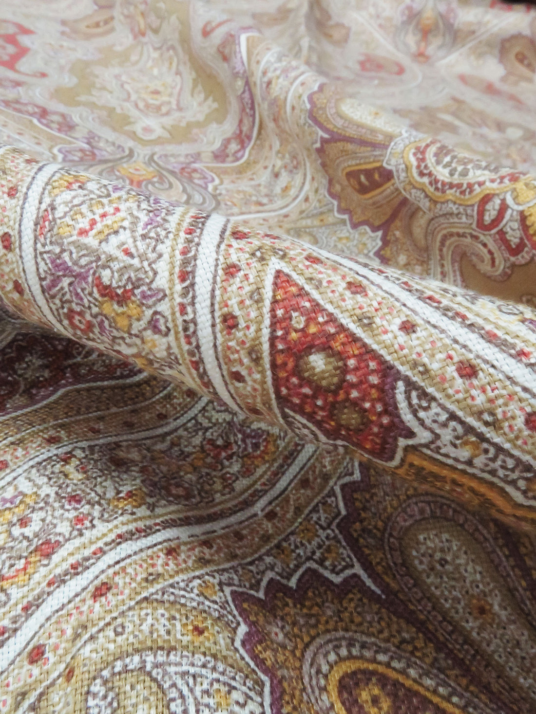 Burlap/Poppy Orange/Byzantium Purple/Multi 100% Cotton Ornate Paisley Print Canvas 54W