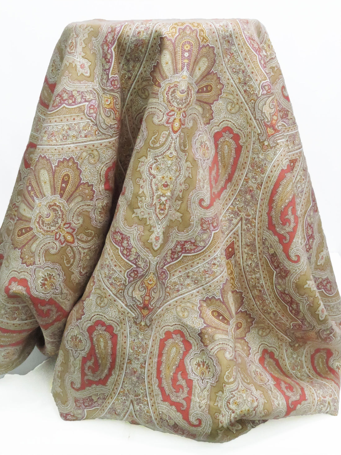 Burlap/Poppy Orange/Byzantium Purple/Multi 100% Cotton Ornate Paisley Print Canvas 54W