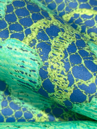 Cobalt Blue/Aqua/Lizard Green 100% Cotton Floral Lace Print Sateen Shirting 56W