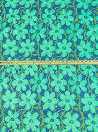Cobalt Blue/Aqua/Lizard Green 100% Cotton Floral Lace Print Sateen Shirting 56W