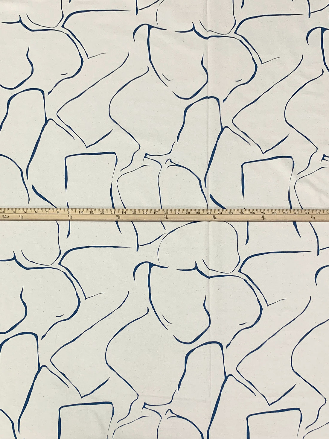 Light Greige/Dark Cerulean Cotton/Linen Abstract Print Midweight Woven - Corey Lynn Calter - 56W