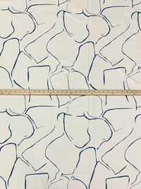 Light Greige/Dark Cerulean Cotton/Linen Abstract Print Midweight Woven - Corey Lynn Calter - 56W