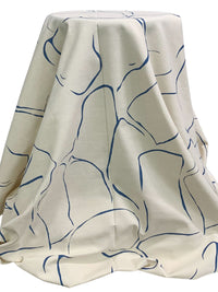 Light Greige/Dark Cerulean Cotton/Linen Abstract Print Midweight Woven - Corey Lynn Calter - 56W