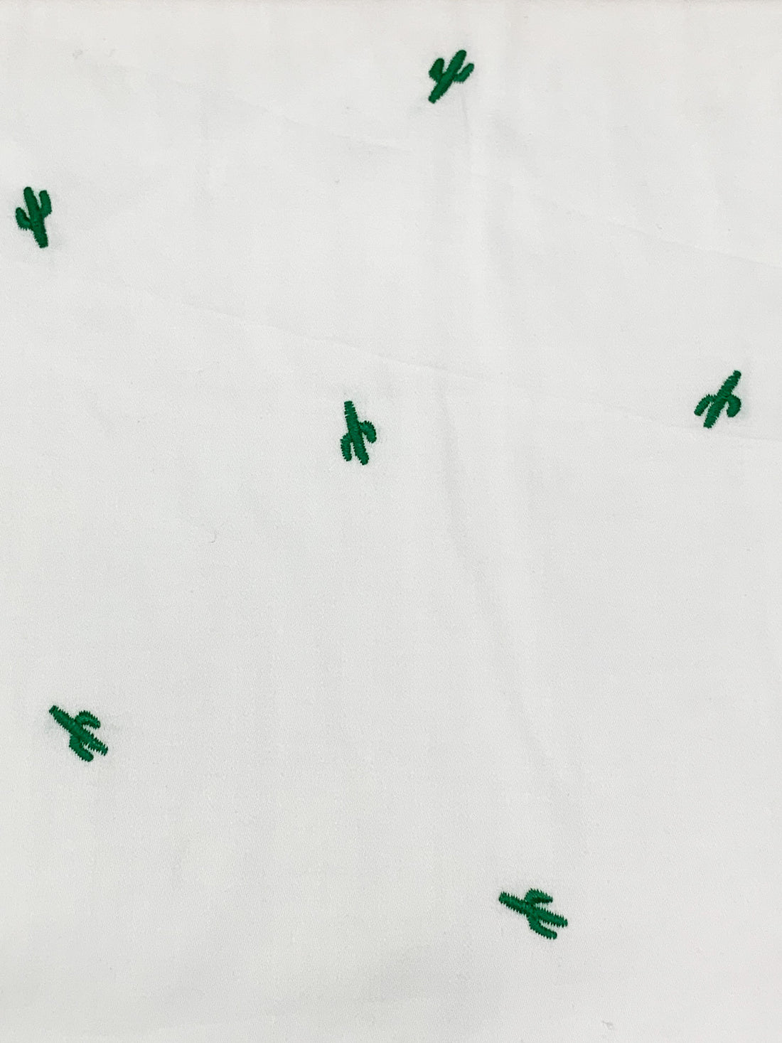 White/Forest Green 100% Cotton Mini Embroidered Cactus Design Sateen Shirting - LA Designer - 58W