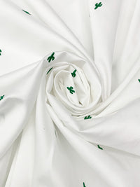 White/Forest Green 100% Cotton Mini Embroidered Cactus Design Sateen Shirting - LA Designer - 58W