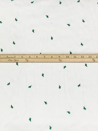 White/Forest Green 100% Cotton Mini Embroidered Cactus Design Sateen Shirting - LA Designer - 58W