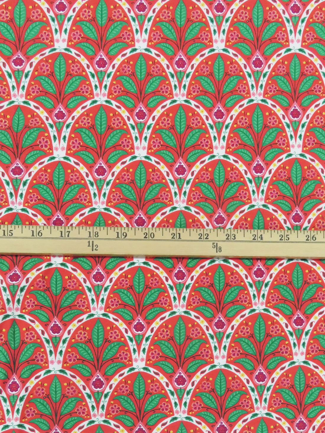 Coral Red/Clover Green/Magenta/Multi Organic Cotton/Lycra Arched Floral Print Jersey Knit - NY Designer - 60W