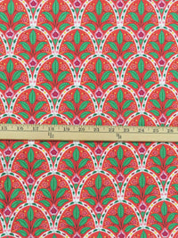 Coral Red/Clover Green/Magenta/Multi Organic Cotton/Lycra Arched Floral Print Jersey Knit - NY Designer - 60W