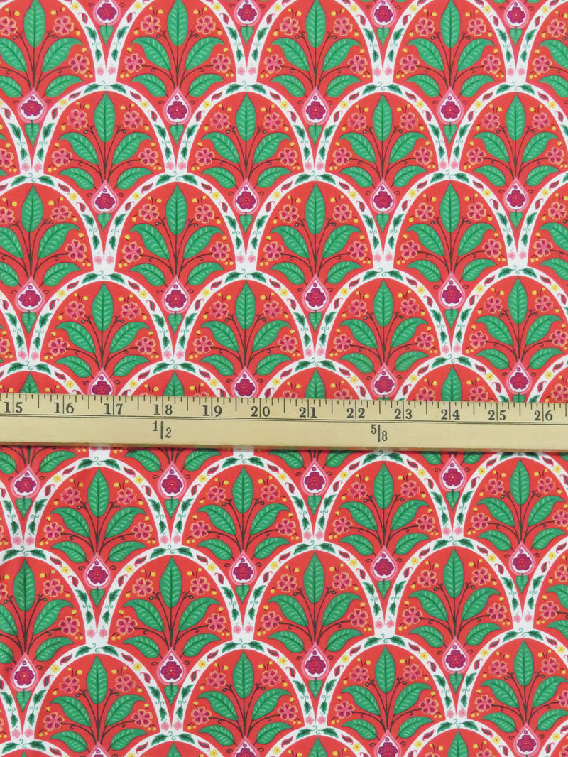 Coral Red/Clover Green/Magenta/Multi Organic Cotton/Lycra Arched Floral Print Jersey Knit - NY Designer - 60W