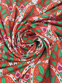 Coral Red/Clover Green/Magenta/Multi Organic Cotton/Lycra Arched Floral Print Jersey Knit - NY Designer - 60W