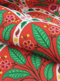 Coral Red/Clover Green/Magenta/Multi Organic Cotton/Lycra Arched Floral Print Jersey Knit - NY Designer - 60W