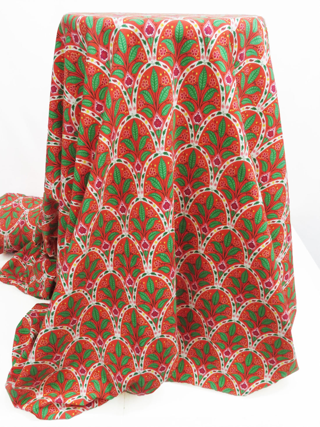 Coral Red/Clover Green/Magenta/Multi Organic Cotton/Lycra Arched Floral Print Jersey Knit - NY Designer - 60W