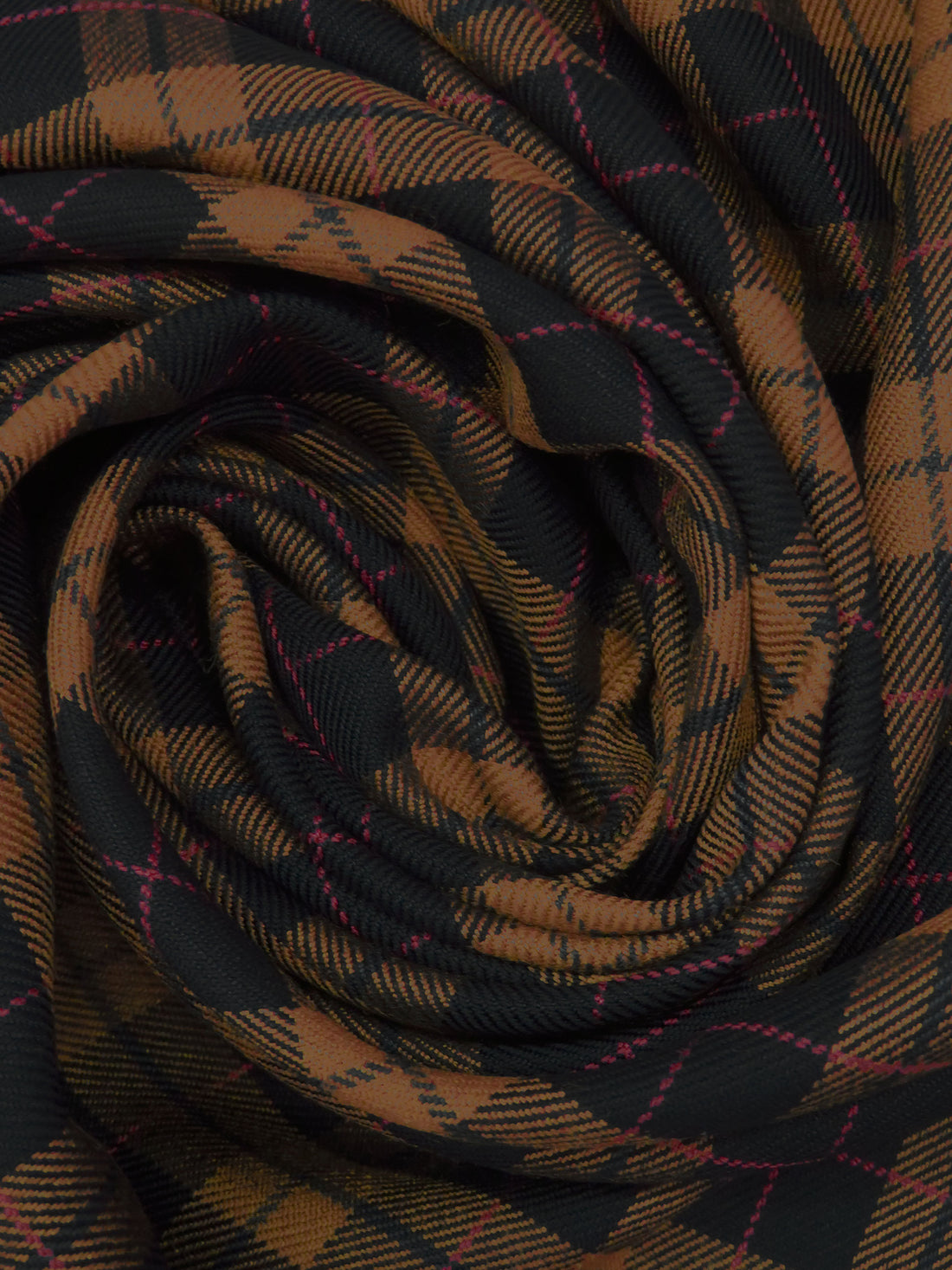 Black/Brown Sugar/Dark Fuchsia/Multi Wool/Rayon Plaid Weave Suiting 58W