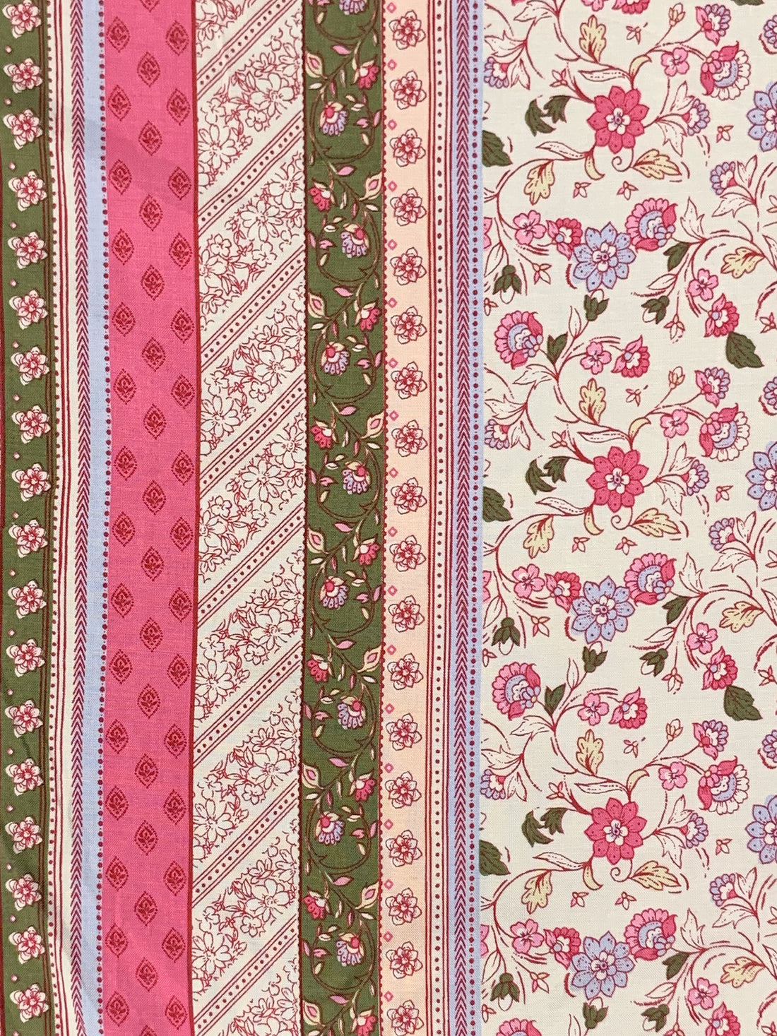 Bone/Soldier Green/French Pink/Multi 100% Rayon Vertical Multi-Floral Print Challis 56W