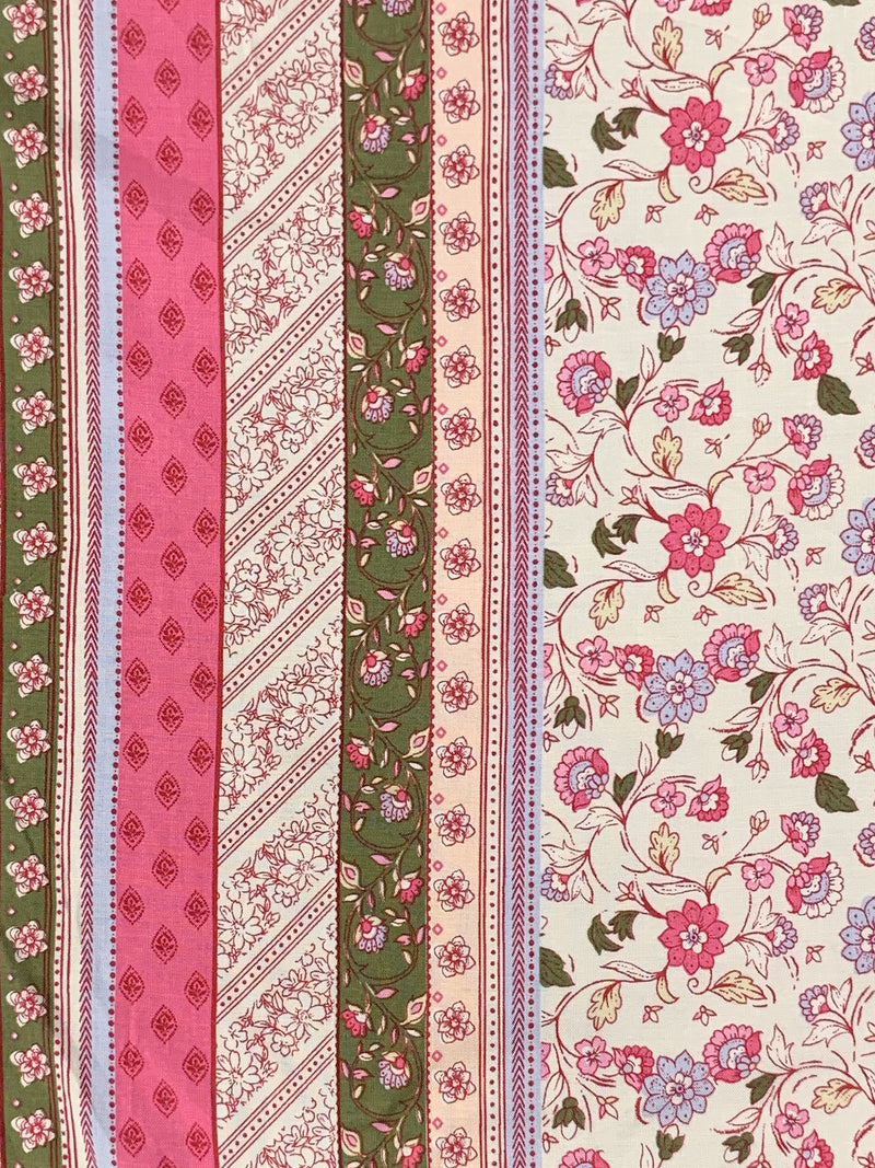 Bone/Soldier Green/French Pink/Multi 100% Rayon Vertical Multi-Floral Print Challis 56W