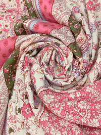 Bone/Soldier Green/French Pink/Multi 100% Rayon Vertical Multi-Floral Print Challis 56W