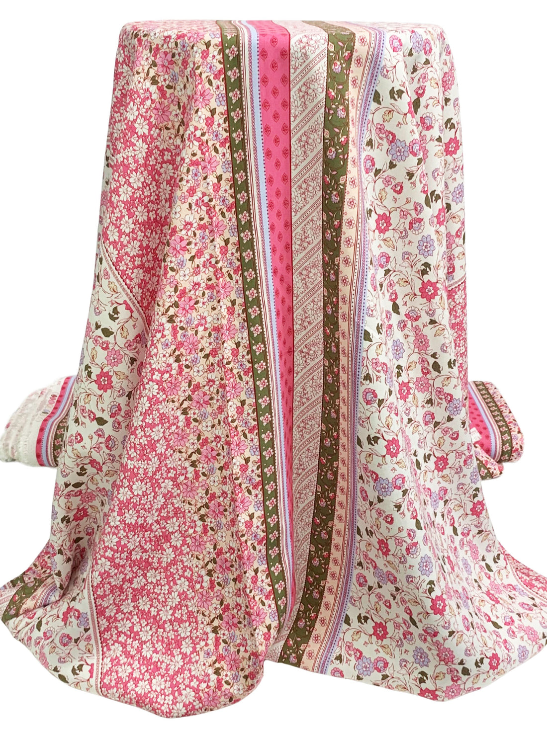 Bone/Soldier Green/French Pink/Multi 100% Rayon Vertical Multi-Floral Print Challis 56W