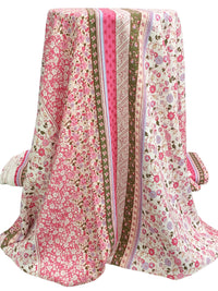 Bone/Soldier Green/French Pink/Multi 100% Rayon Vertical Multi-Floral Print Challis 56W