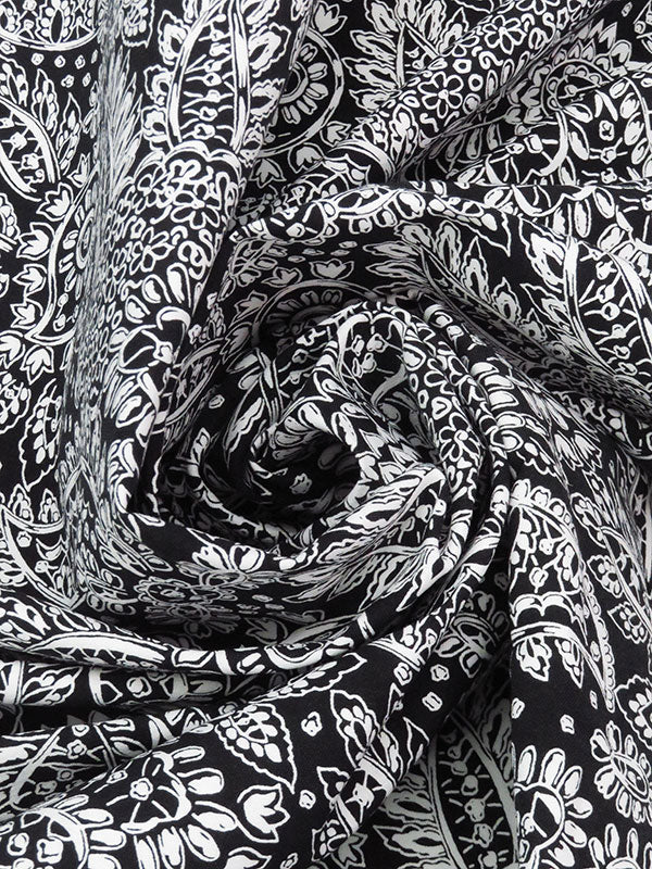 Black/White Rayon/Nylon/Lycra Paisley Print Stretch Bengaline Suiting - NY Designer -58W