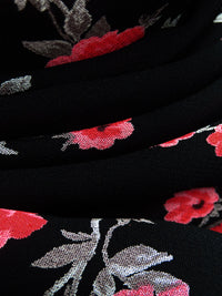 Black/Imperial Red/Beaver/Multi 100% Rayon Floral Clusters Print Crepe Chiffon - LA Designer - 50W