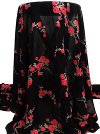 Black/Imperial Red/Beaver/Multi 100% Rayon Floral Clusters Print Crepe Chiffon - LA Designer - 50W