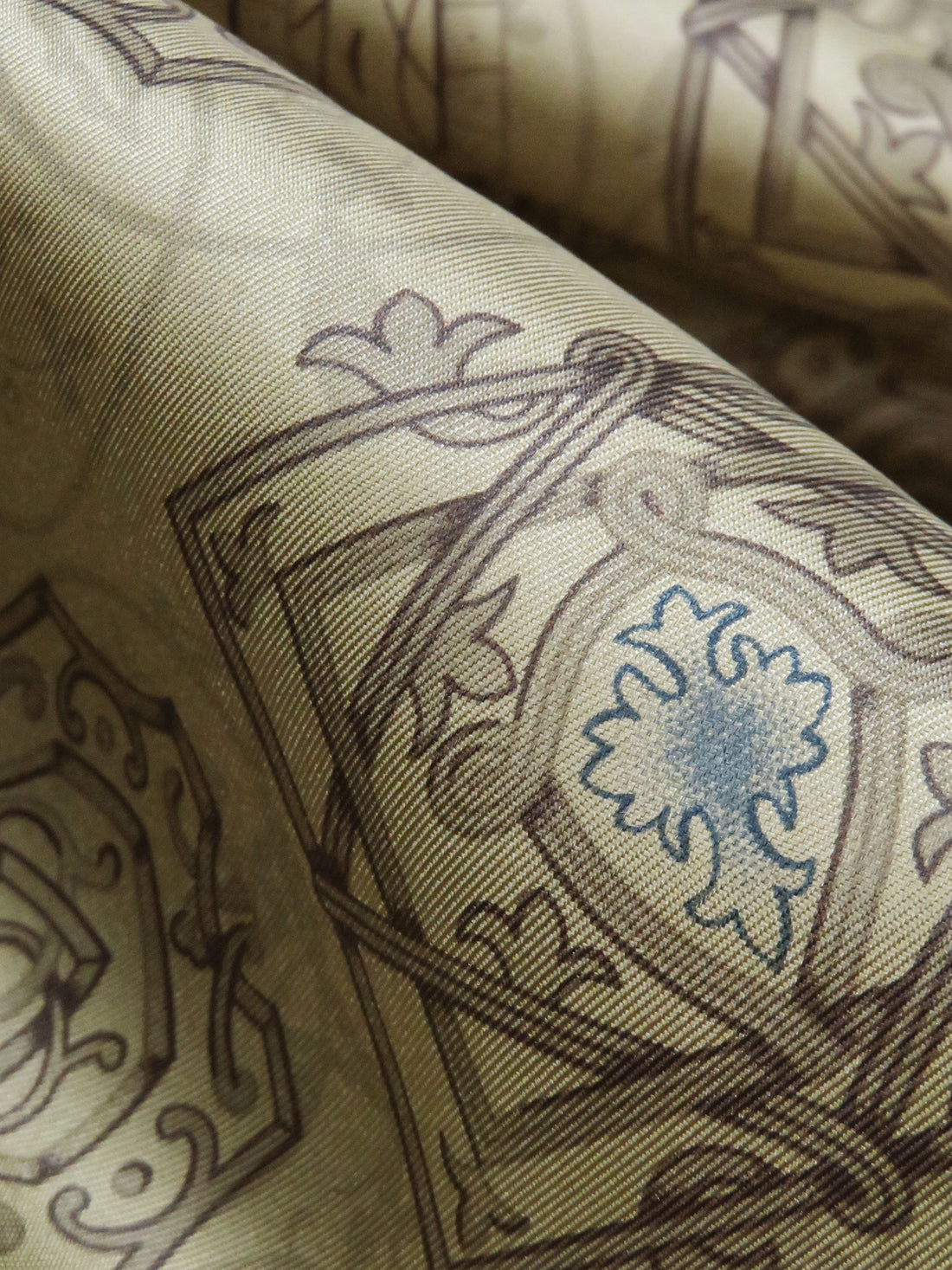 Golden Sage/Espresso/Sapphire/Multi 100% Silk Ornate Diagonal Paisley Print Twill 44W