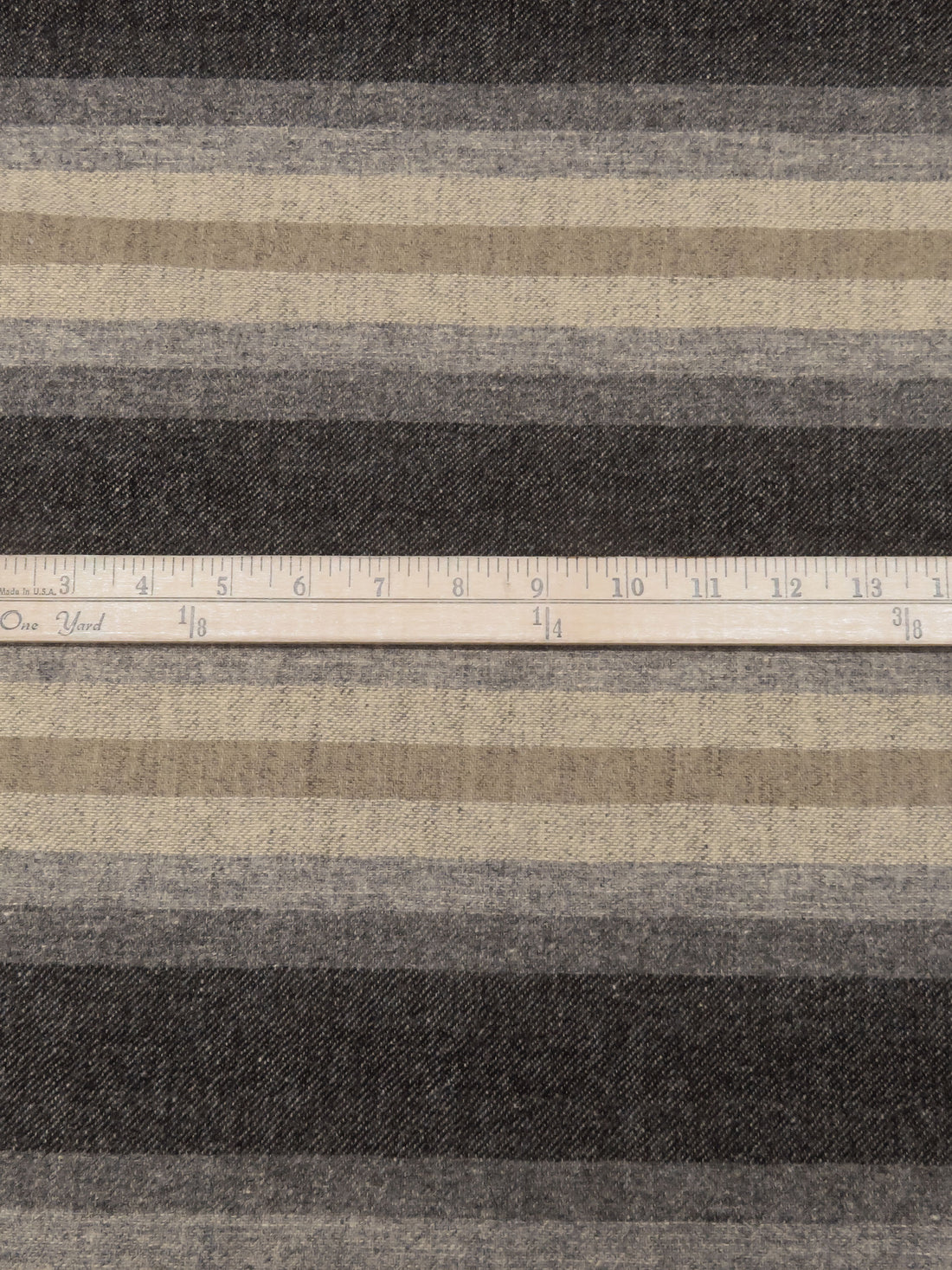 Wheat/Black/Mid Gray/Multi 100% Wool Horizontal Stripe Weave Flannel Suiting - Imported From England - 60W
