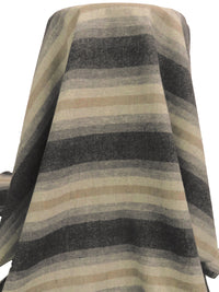 Wheat/Black/Mid Gray/Multi 100% Wool Horizontal Stripe Weave Flannel Suiting - Imported From England - 60W