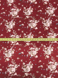 Deep Burgundy/Pale Pink/Cedar Brown/Multi 100% Rayon Romantic Floral Print Challis 56W