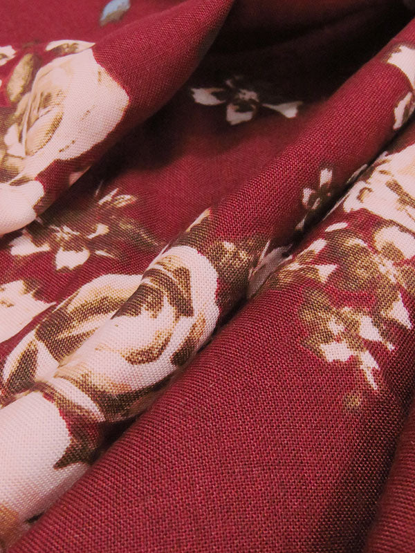 Deep Burgundy/Pale Pink/Cedar Brown/Multi 100% Rayon Romantic Floral Print Challis 56W