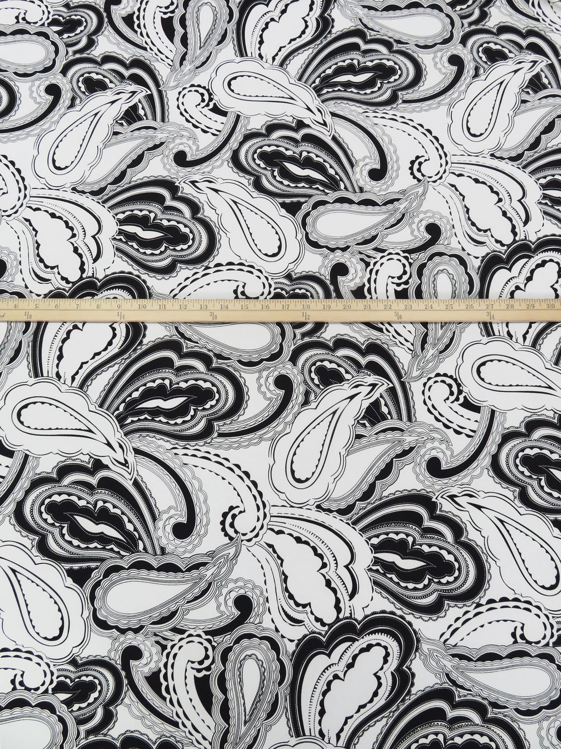 Pale Gray/Black Polyester/Lycra Paisley Print Blouse Weight Woven - NY Designer - 58W