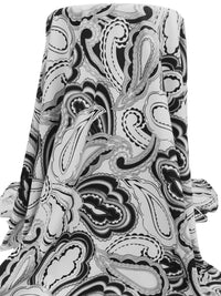 Pale Gray/Black Polyester/Lycra Paisley Print Blouse Weight Woven - NY Designer - 58W