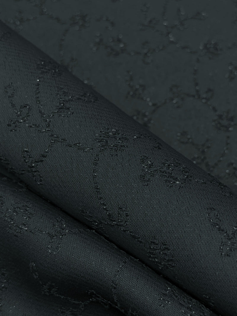 Charcoal Acetate/Metallic Floral Vine Weave Satin Jacquard 54W