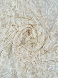 Antique White Polyester/Lycra Floral Stretch Lace 50W