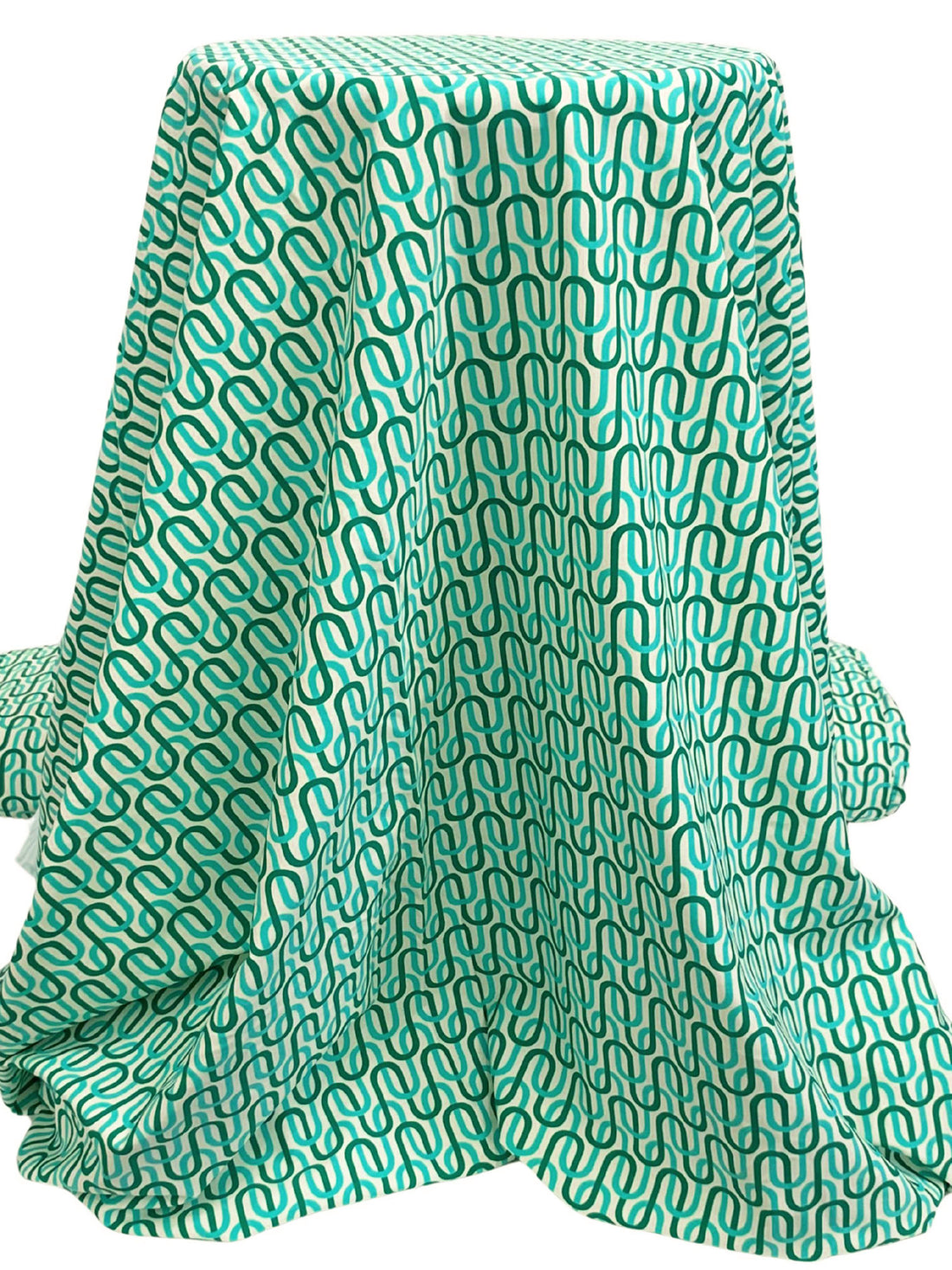 Medium Turquoise/Dark Sea Green/Off-White Nylon/Lycra Interlocking Waves Print Swim/Activewear Knit 58W