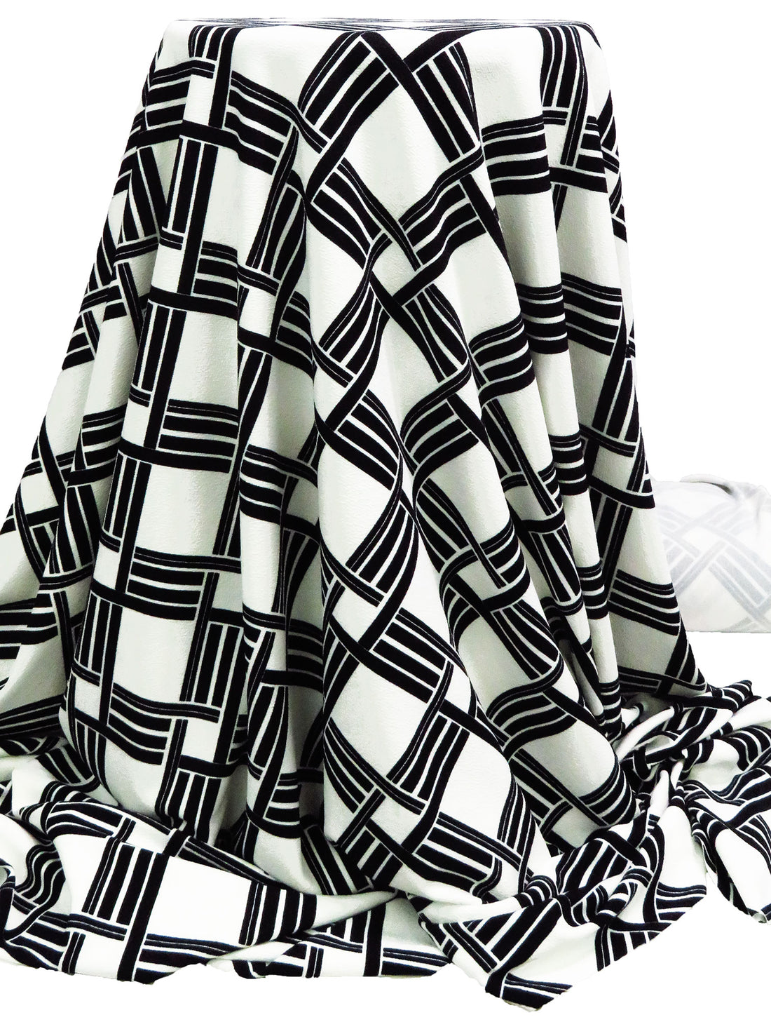 Ink Black/Eggshell White Polyester/Lycra Geometric Print Liverpool Double Knit 64W