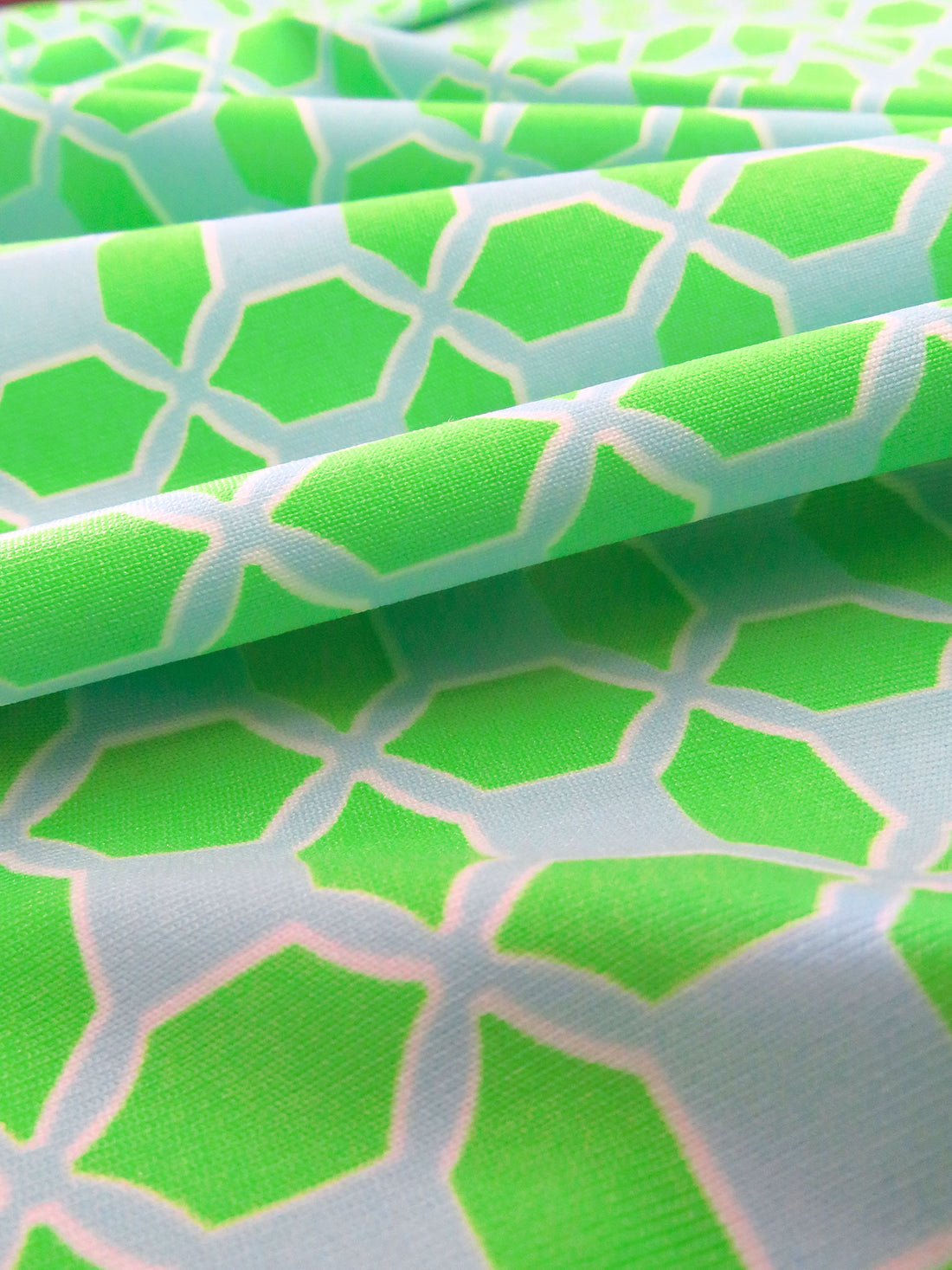 Kiwi Green/Light Blue/Pure White Polyester/Lycra Geometric Print Jersey Knit 61W