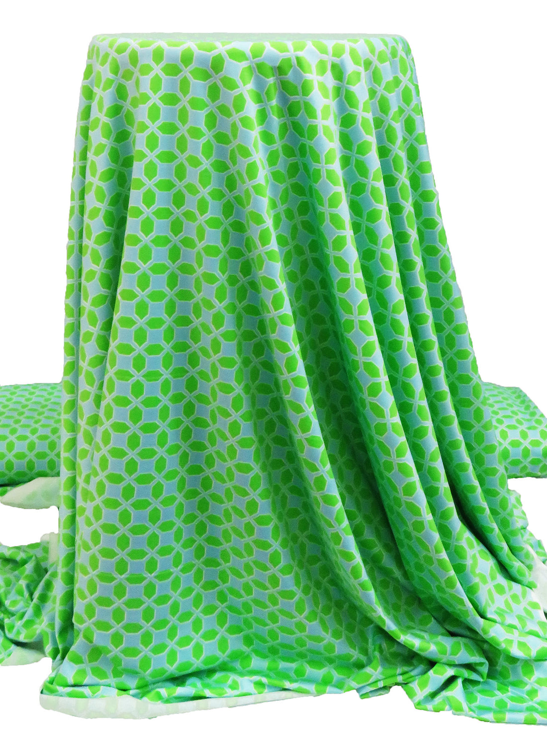 Kiwi Green/Light Blue/Pure White Polyester/Lycra Geometric Print Jersey Knit 61W
