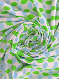 Pure White/Vivid Green/Light Blue Polyester/Lycra Geometric Print Jersey Knit 61W