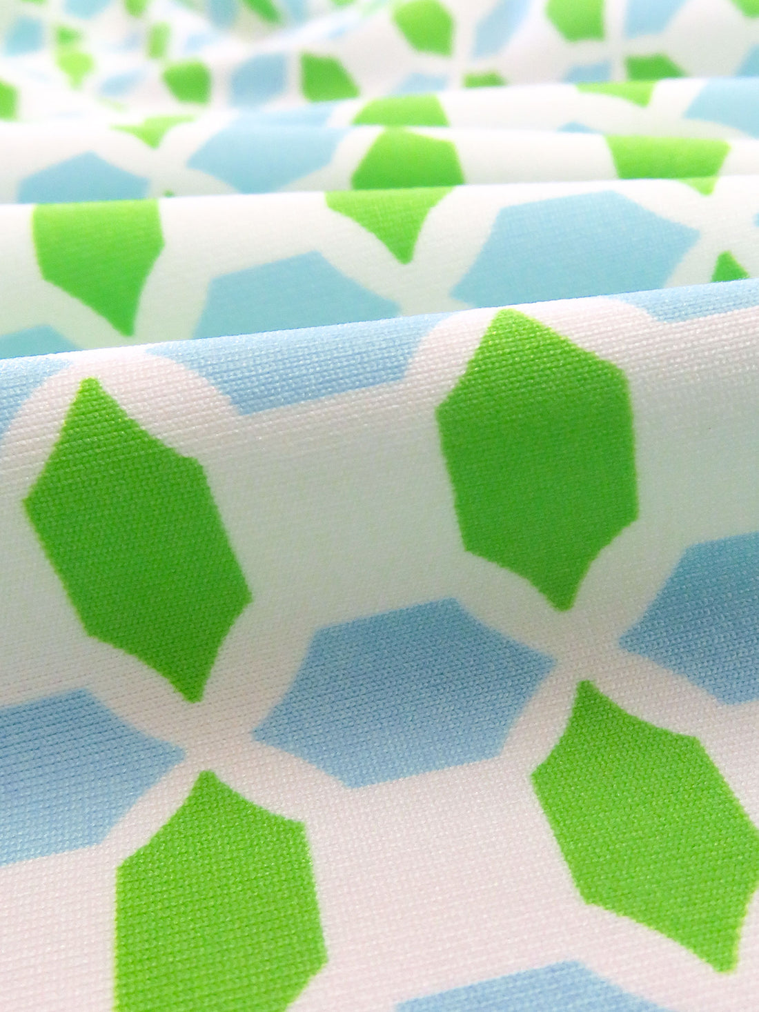 Pure White/Vivid Green/Light Blue Polyester/Lycra Geometric Print Jersey Knit 61W
